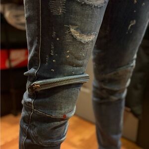 G-Star Men's Distressed Dark Blue Skinny Jeans